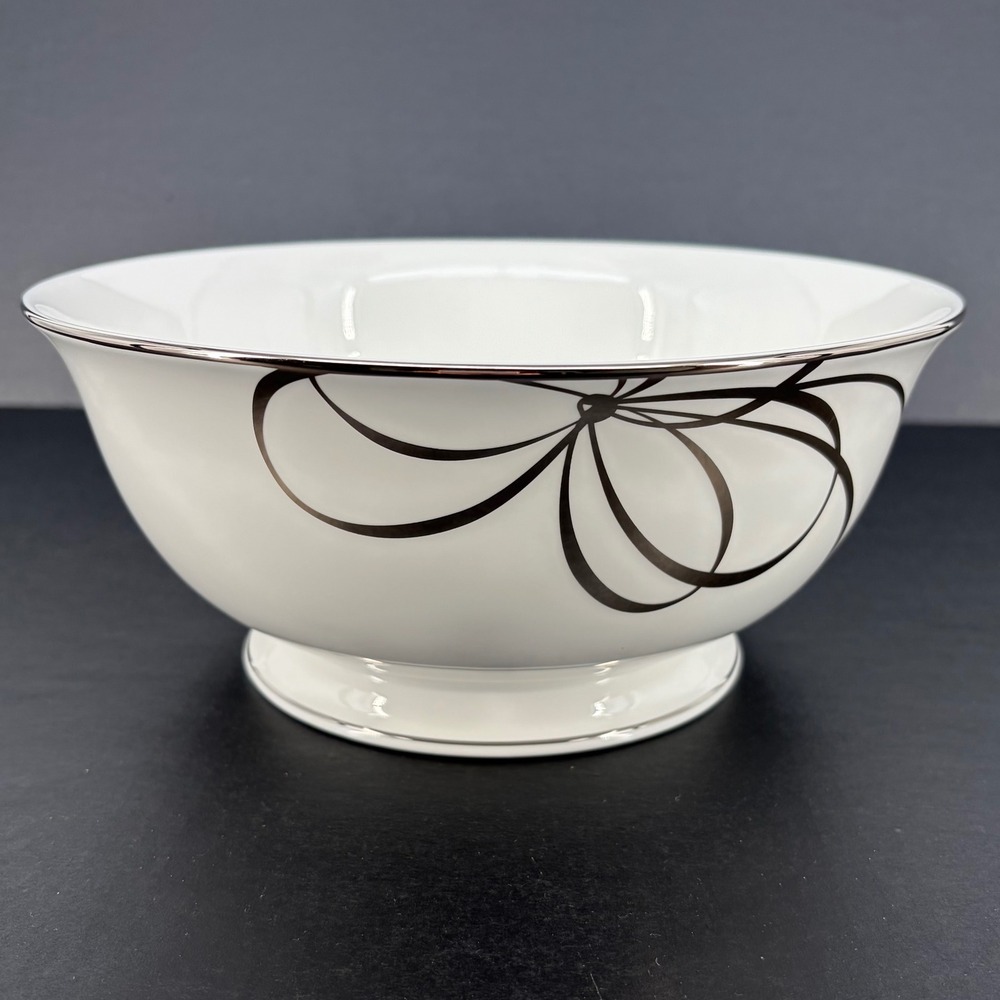 Kate Spade Serving Bowl 8.5"‎ Belle Boulevard Platinum Bow Coquette Elegant